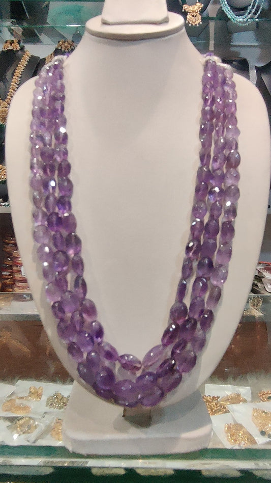 Emthyst beads 3lines mala excellent cut premium quality