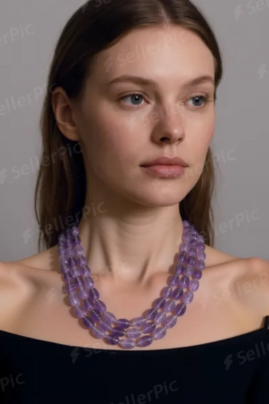 Emthyst beads 3lines mala excellent cut premium quality